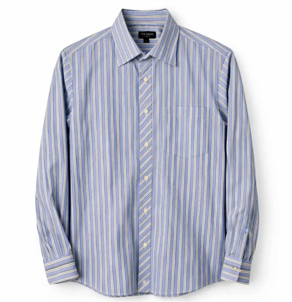 Ted Baker Blue Stripe Dress Shirt Size 17 34/35 Button Front Cotton Long Sleeve